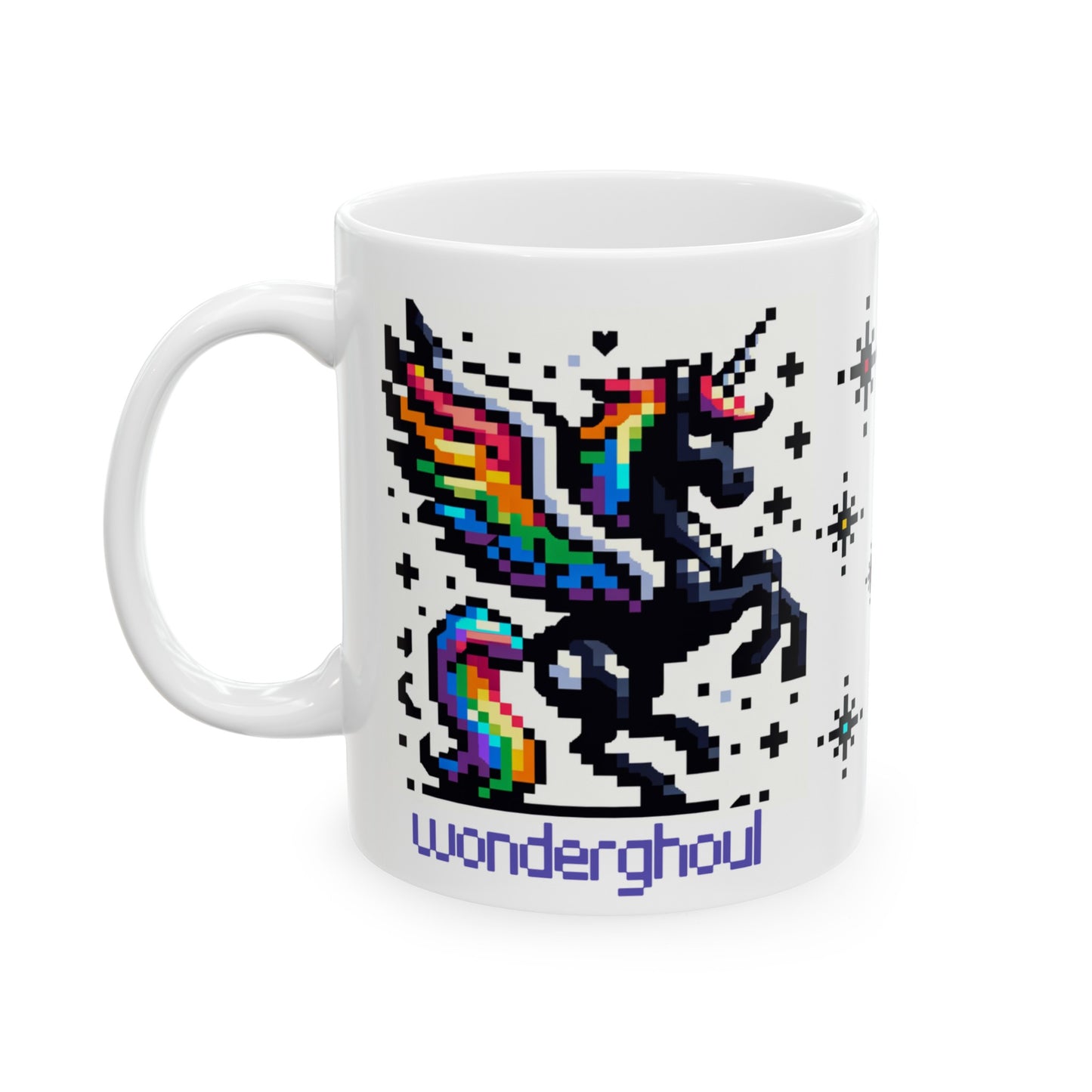 Wonderghoul Black Rainbow Unicorn - Ceramic Mug, (11oz & 15oz)