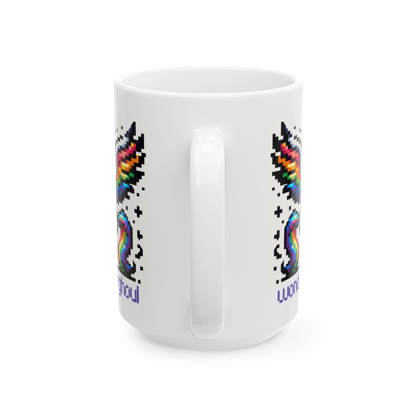 Wonderghoul Black Rainbow Unicorn - Ceramic Mug, (11oz & 15oz)