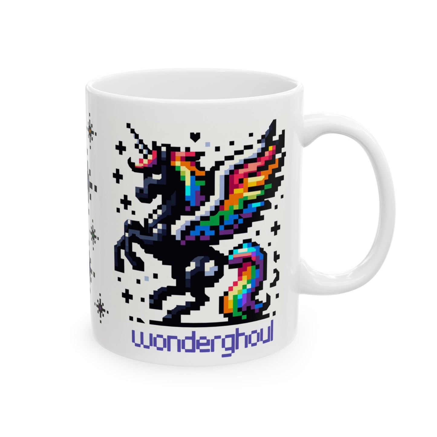 Wonderghoul Black Rainbow Unicorn - Ceramic Mug, (11oz & 15oz)