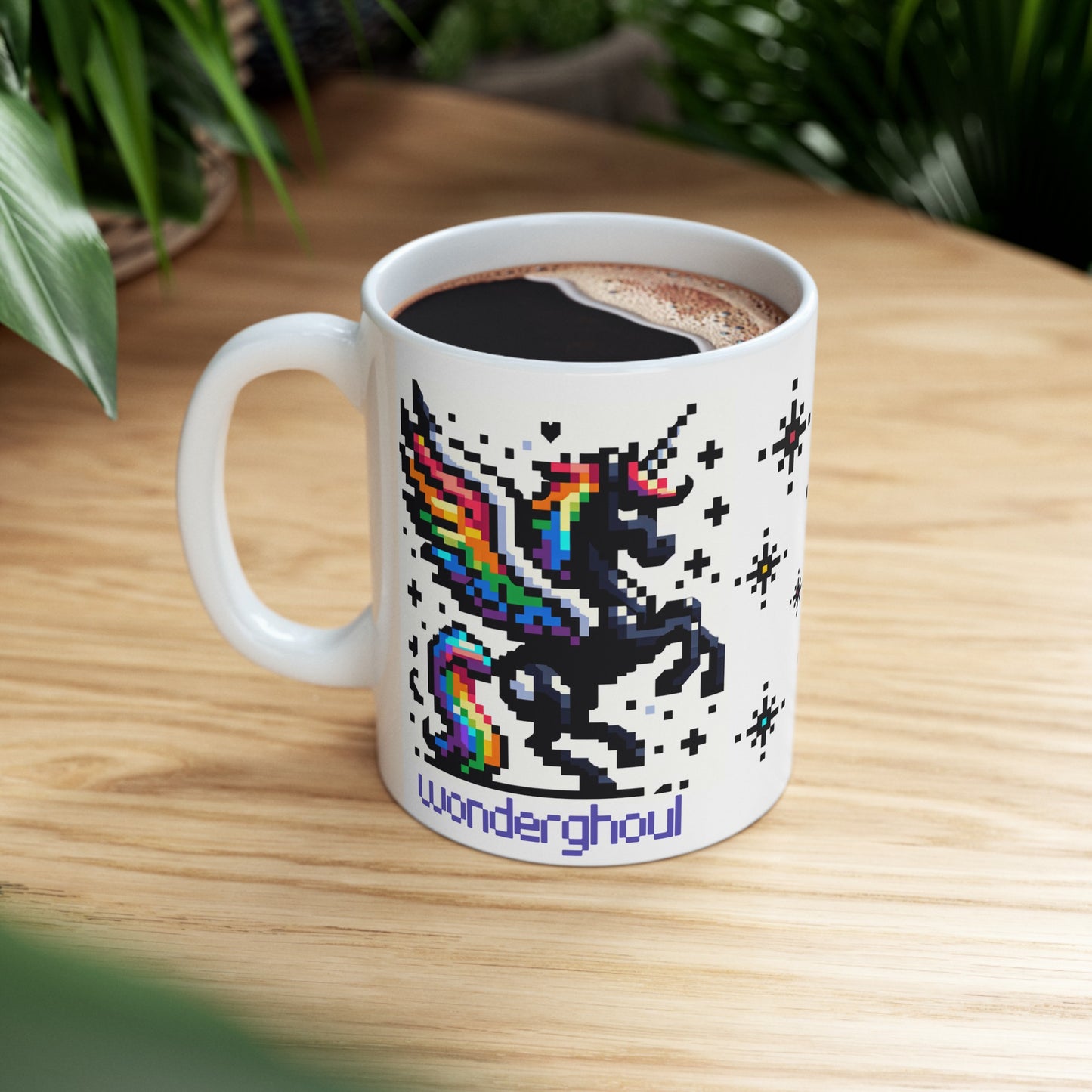 Wonderghoul Black Rainbow Unicorn - Ceramic Mug, (11oz & 15oz)