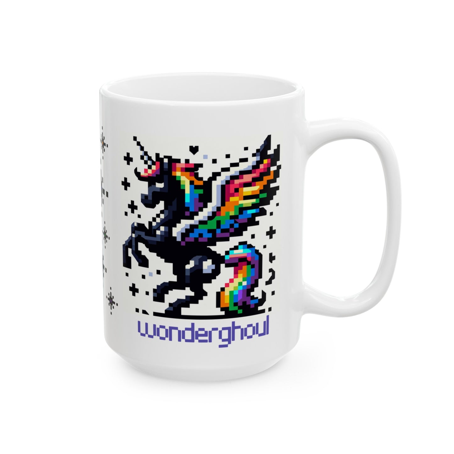 Wonderghoul Black Rainbow Unicorn - Ceramic Mug, (11oz & 15oz)