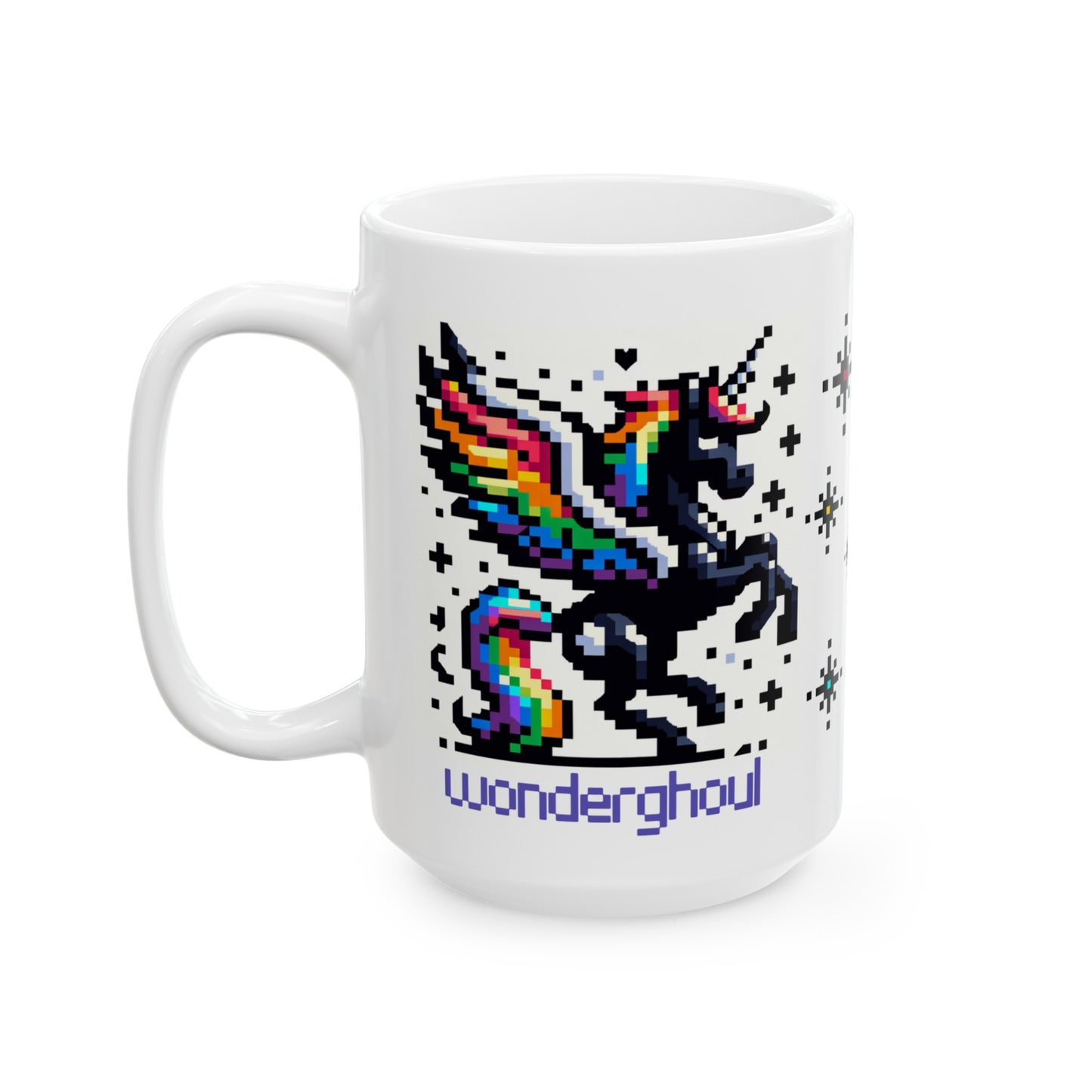 Wonderghoul Black Rainbow Unicorn - Ceramic Mug, (11oz & 15oz)